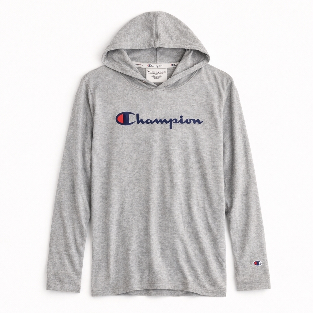 NWT Champion Lightweight Hoodie Long Sleeve Logo Tee XS Gray